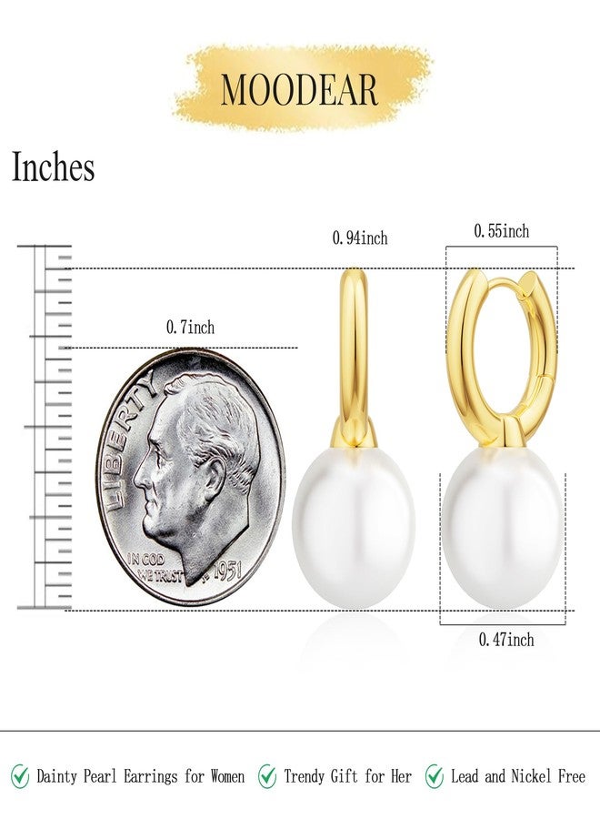 MOODEAR Dainty Freshwater Pearl Earrings - Trendy 14k Gold Plated Bridal Small Hoop Dangle Drop Earring for Women Wedding Jewelry - Image 4